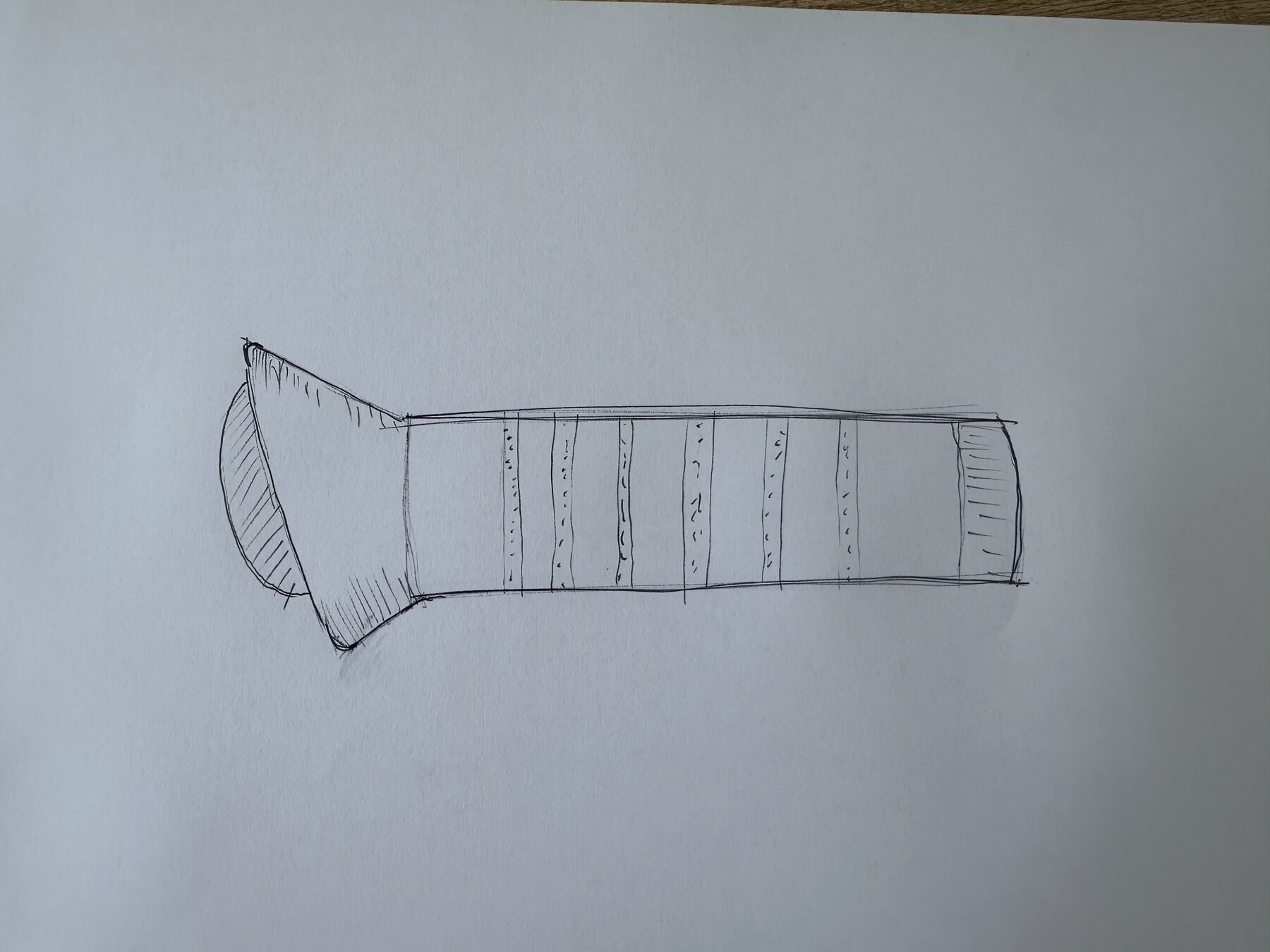 Sketch applying the Patagonia bottle's form language to a torch, with a matching head profile and a textured handle